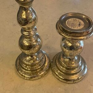 Pier One Chunky Glass silver Candle holders